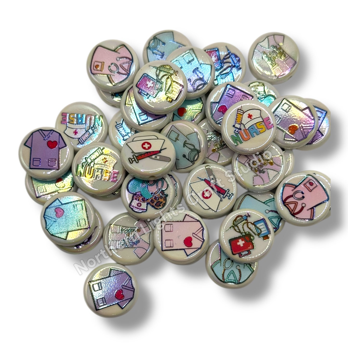 Nurse Printed Acrylic Bead Mix - 10 pc.