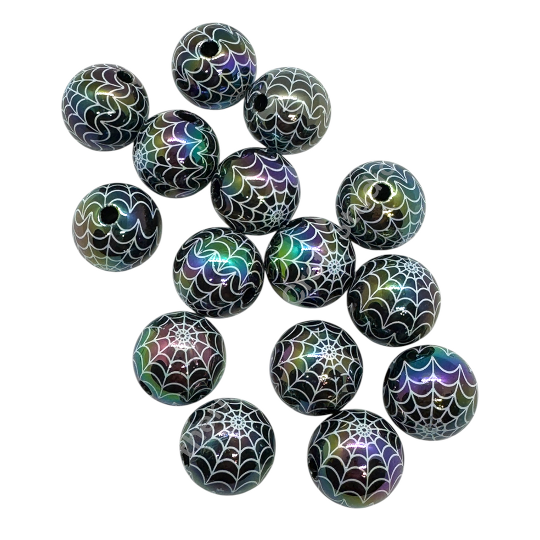 Spider Web  UV Printed 16mm Acrylic Bead Mix - 20pc. Mix