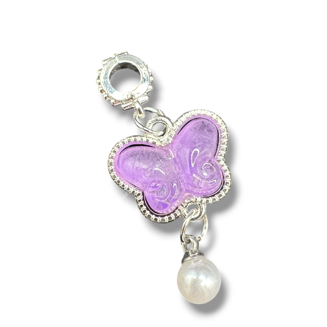 Silver Buterfly Pearl Charm with Bail -10pc. Mix