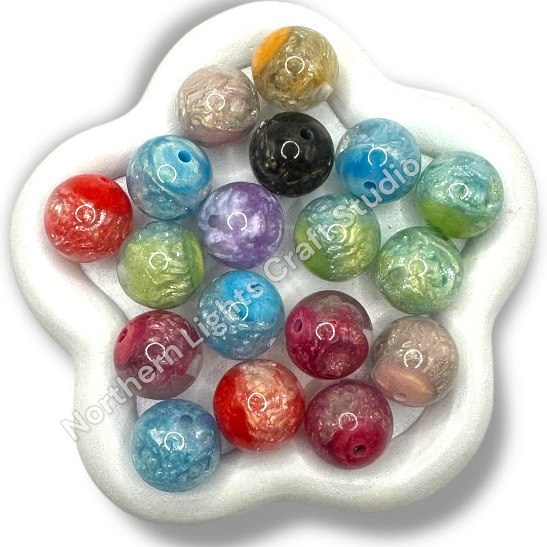 Galaxy Dragon Face Luminous Resin Glitter Premium 16mm Beads -20pc.