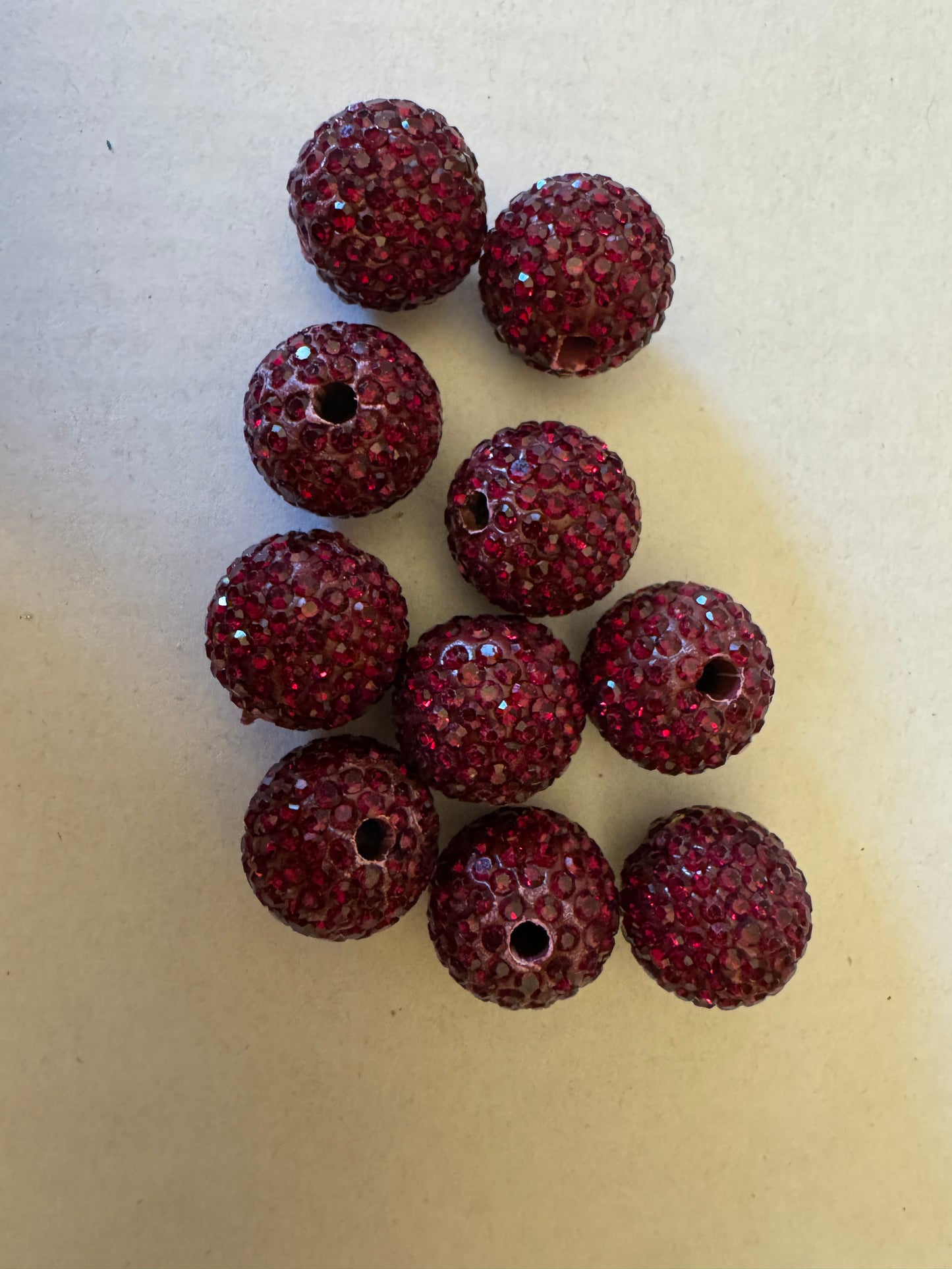 Ruby Rhinestone Beads-16mm - 10pc.