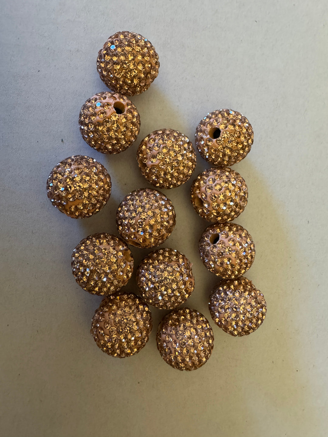 Gold Rhinestone Clay Base Beads-16mm - 10pc.