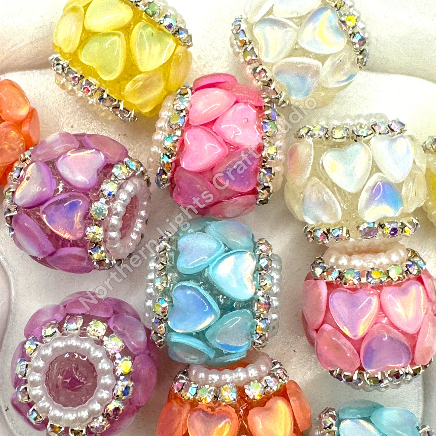 Pastel Color Opaque Heart Fancy Beads -6pc. Mix