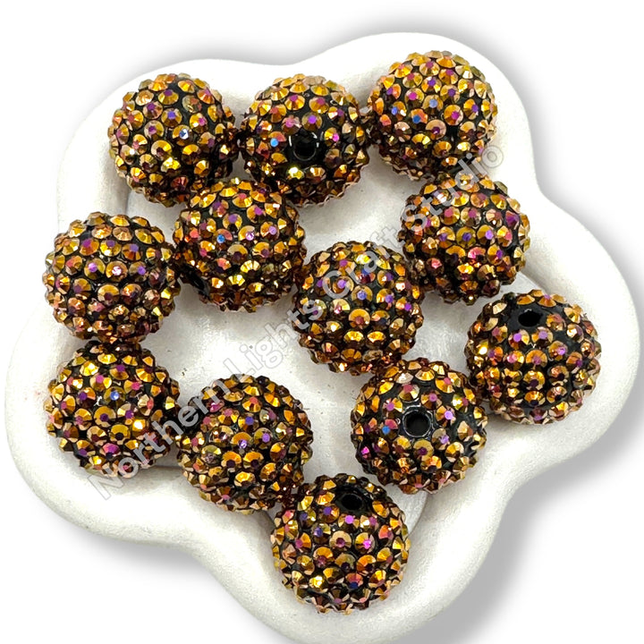 Copper AB 20mm Acrylic Rhinestone Bubblegum Beads - 10pc.