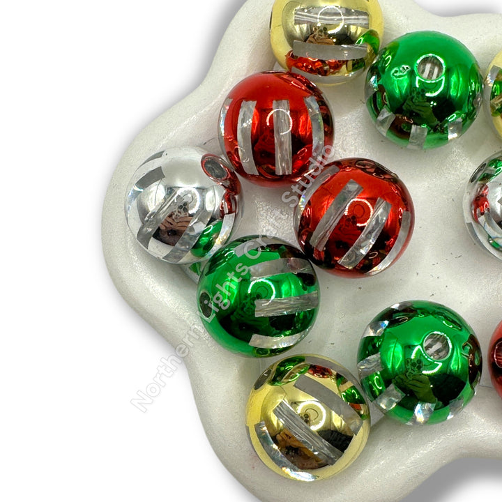 Shiny Striped Acrylic 20mm Beads - Christmas Mix - 10pc.