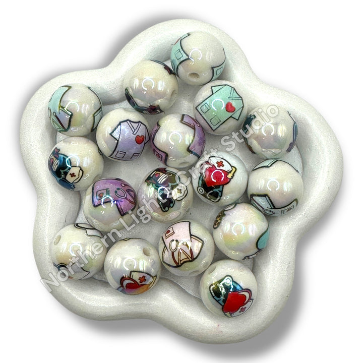 Nurse Printed 16mm Acrylic Bead Mix - 20pc.