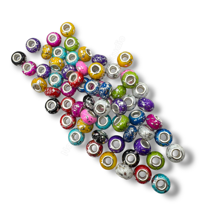 Silver Splatter Acrylic Wheel Spacer 14mm Bead Mix - 25pc.