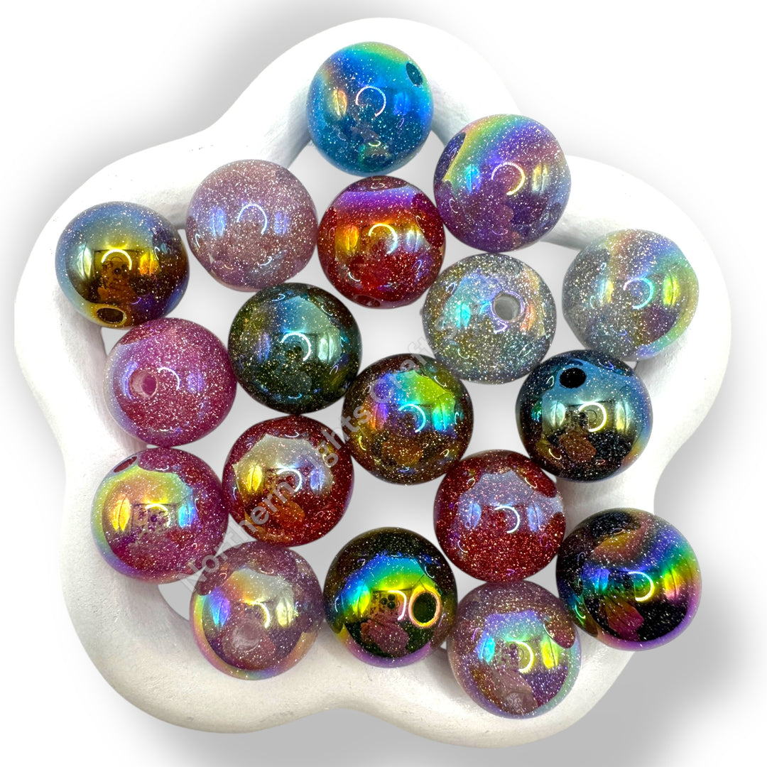 16mm  Glitter Sparkle UV Coated Acrylic Beads -20pcs.
