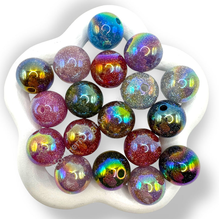 16mm  Glitter Sparkle UV Coated Acrylic Beads -20pcs.