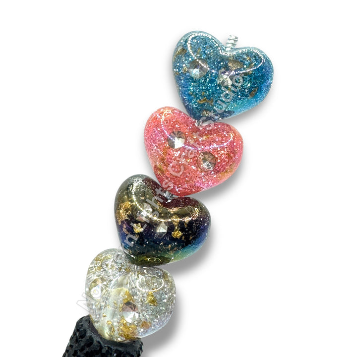 Glitter Gold Flake and Crystal Acrylic Heart Beads - 10pc.