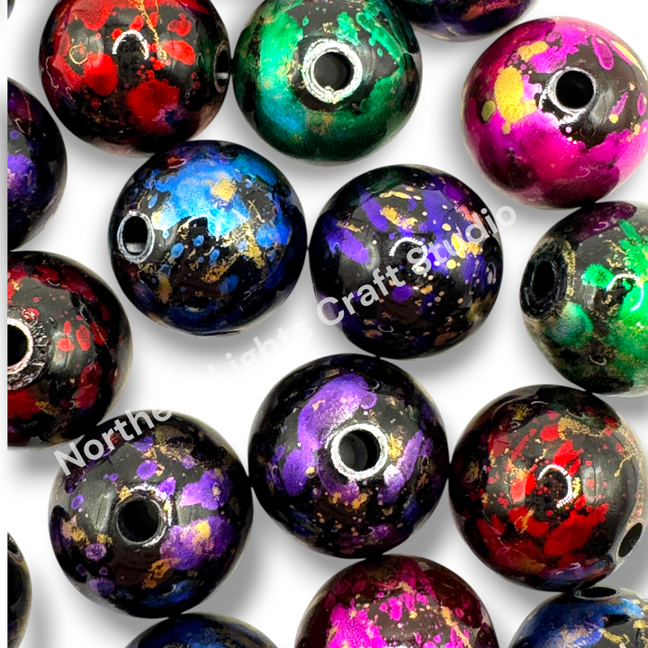 Chrome Looking Art Deco Printed Acrylic 16mm Bead Mix - 20 Piece Mix