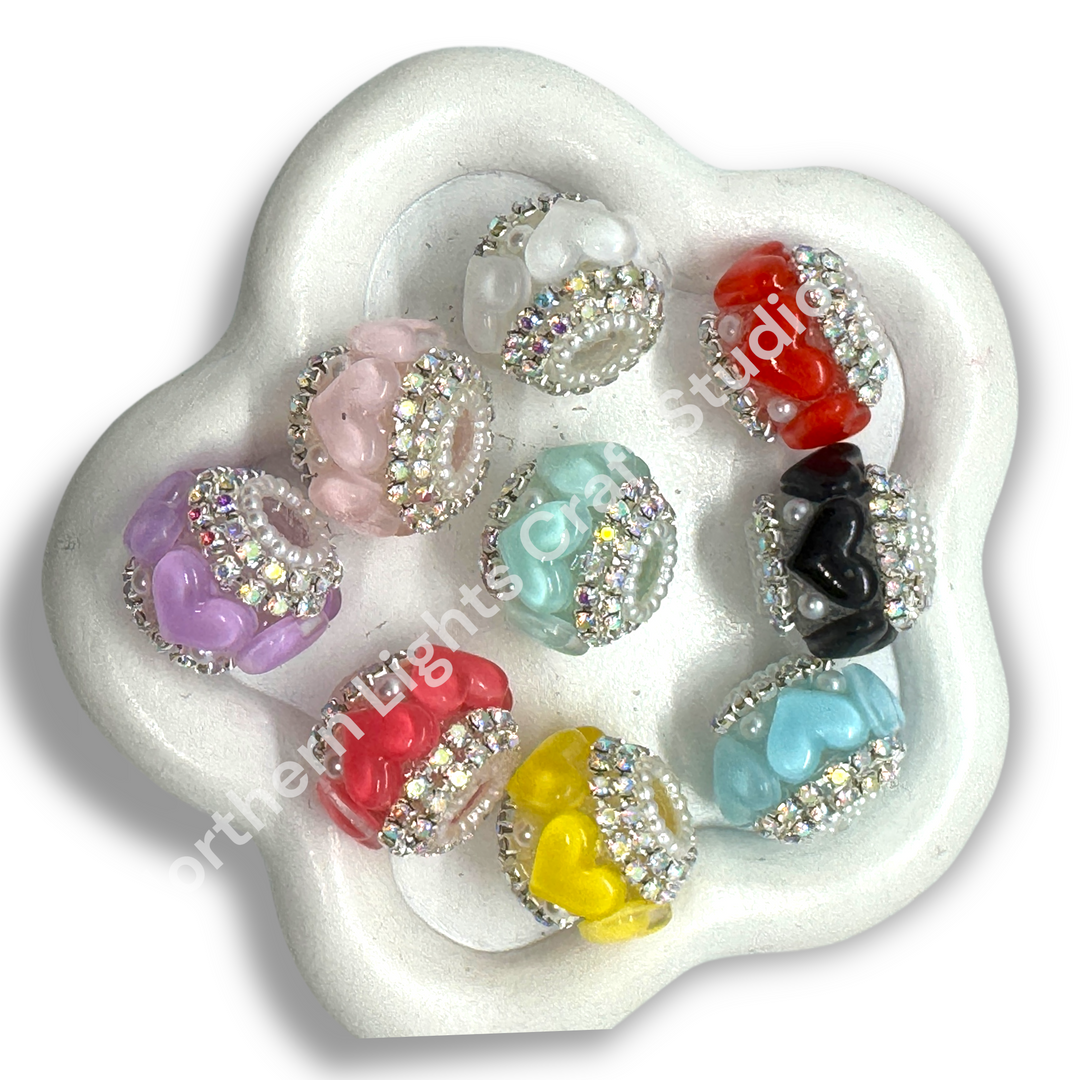 Fancy Heart and Rhinestone Acrylic 20mm Charm Bead  -10pc. mix