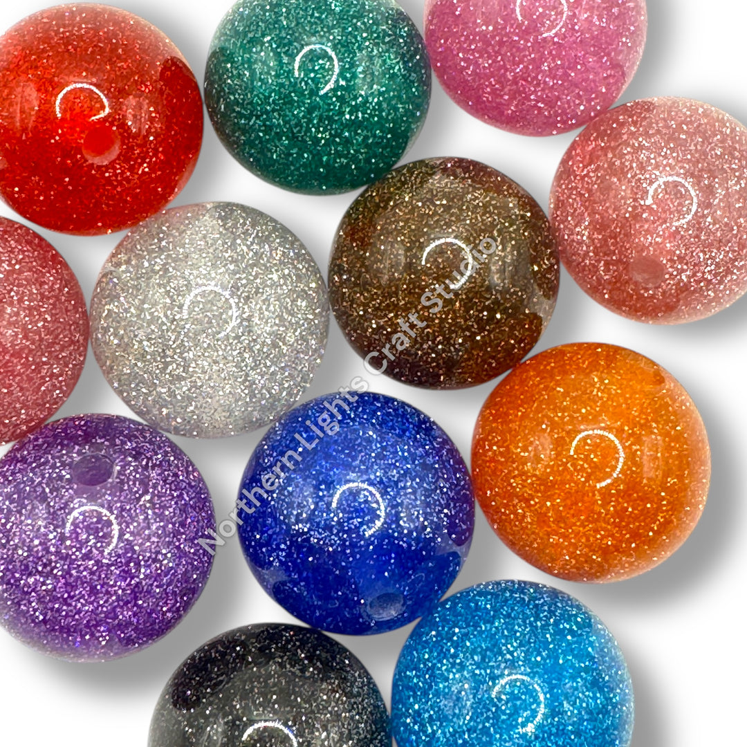 Glitter Dust 20mm Resin Bead Mix or Single Colors - 10 Pcs.
