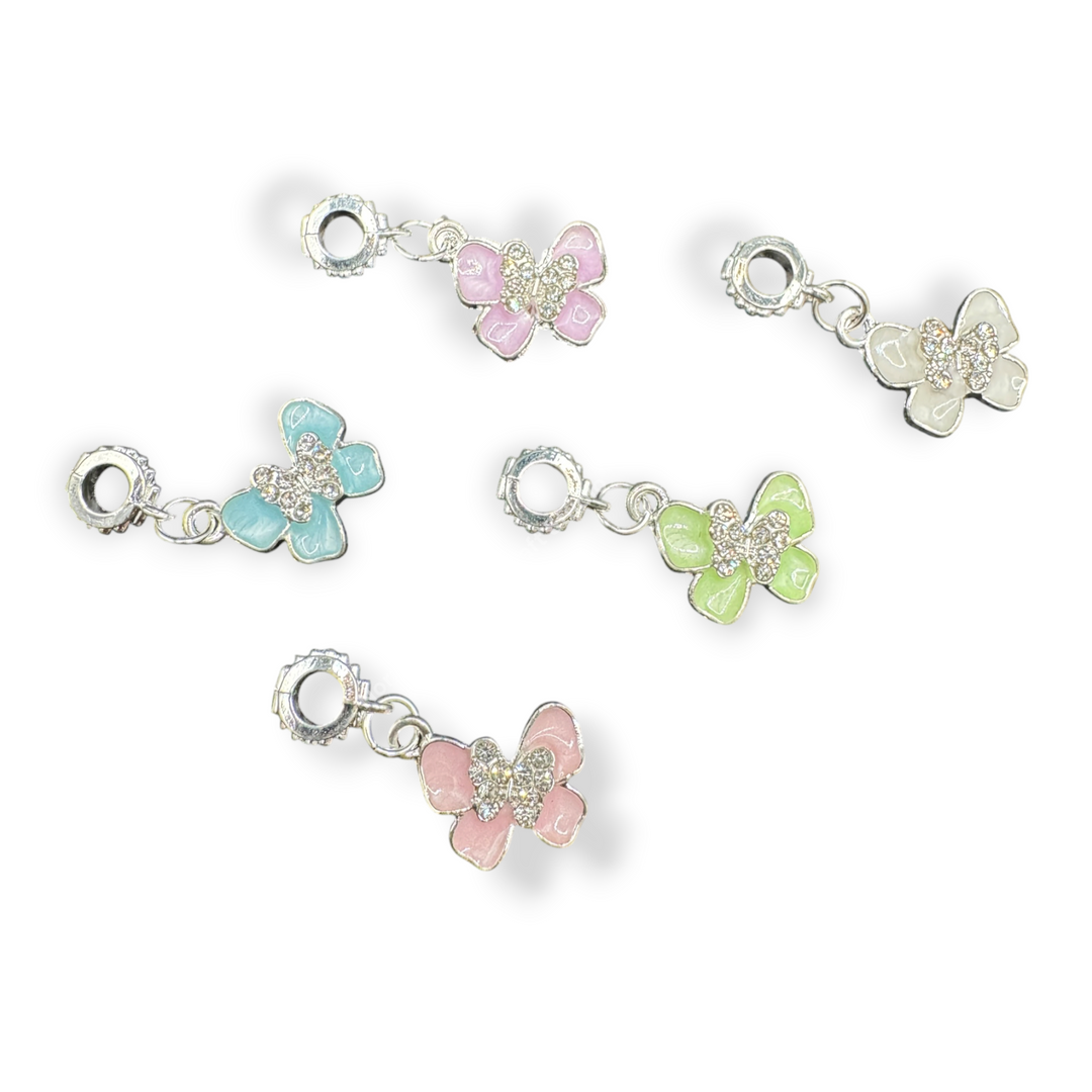 Silver Butterfly Enamel and Rhinestone Charm with Bail -10pc.