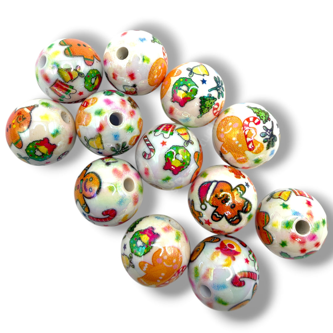 Cute Holiday Gingerbread Printed UV Acrylic 16mm Bead -20 pc.