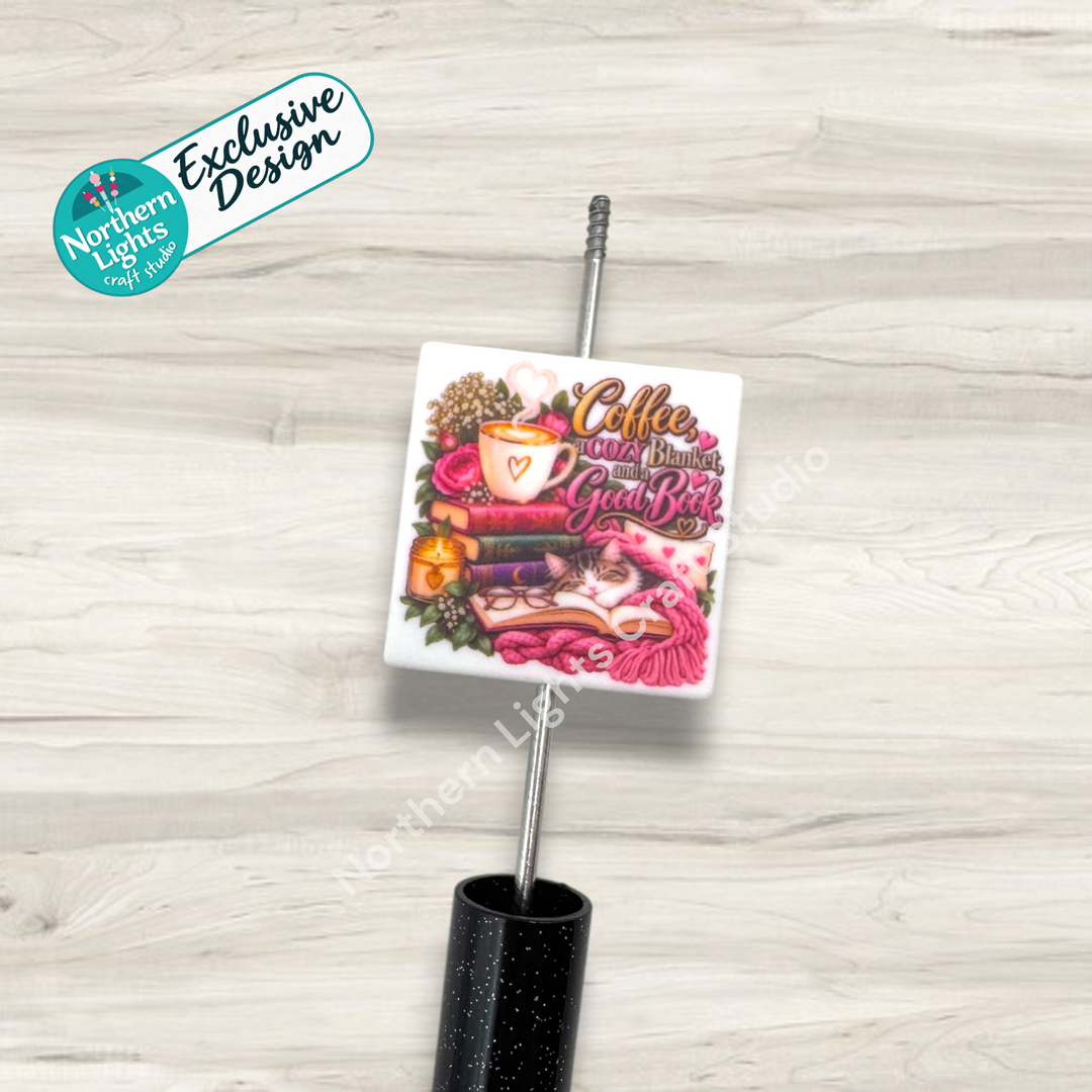 Coffe, Cozy Blanket, and Good Books Printed Silicone Focal - Exclusive Design!