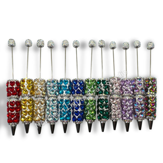 Beadable Large Heart  Single Color Rhinestone  Pen