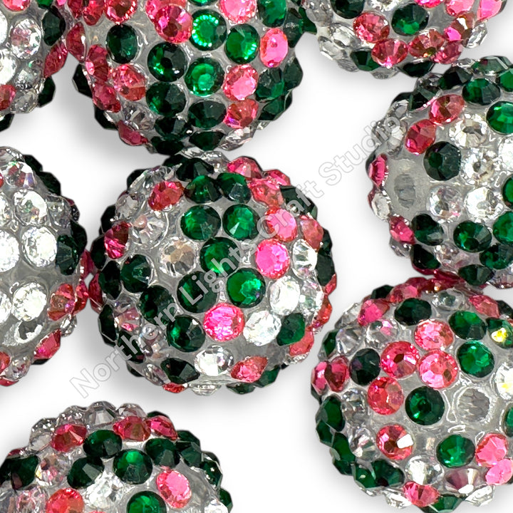 Pink and Green  Multicolor 20mm Acrylic Rhinestone Bubblegum Beads - 10pc.