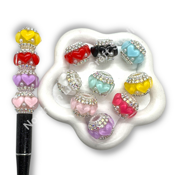 Fancy Heart and Rhinestone Acrylic 20mm Charm Bead  -10pc. mix