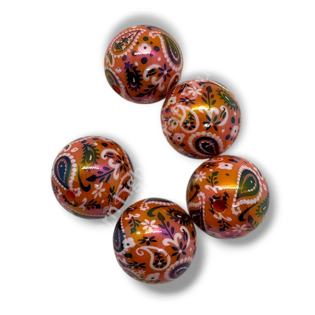 BoHo UV Paisley Bandana Printed 16mm Acrylic Beads - 20pc.