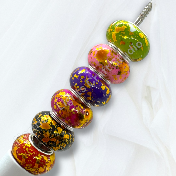 Gold Splatter Colorful Wheel Acrylic Spacer 14mm Large Hole Bead Mix - 25pc.