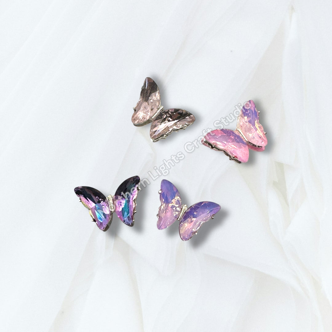 Metal Alloy Silver Crystal Butterfly Bead -2pc.
