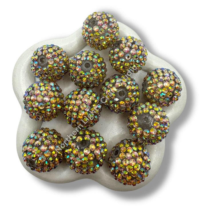 Gold Pink AB 20mm Acrylic Rhinestone Bubblegum Beads - 10pc.