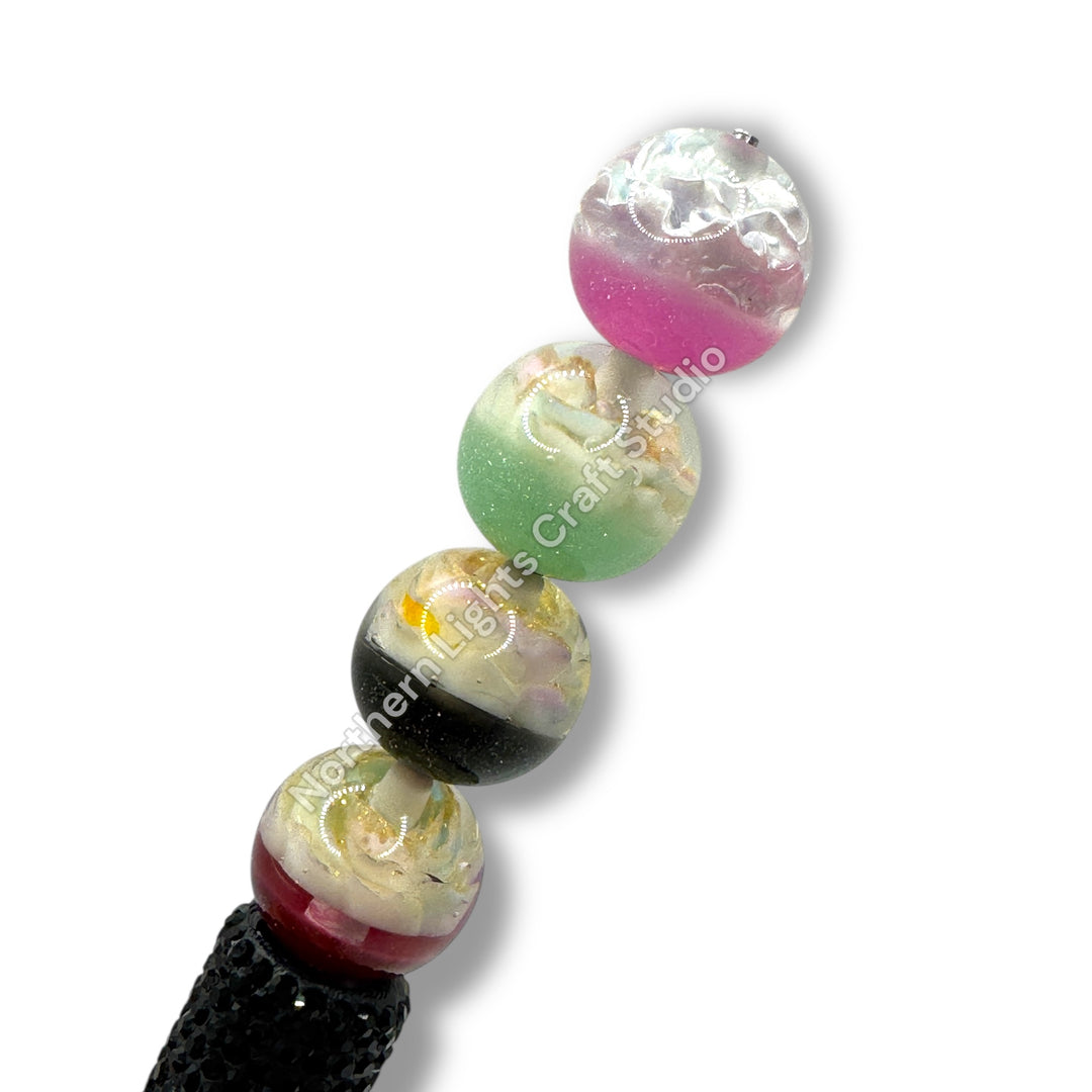 Glitter and Carved Flower Charm Color Changing Luminous Half Cat Eye 16mm Bead Mix  - 25pc.