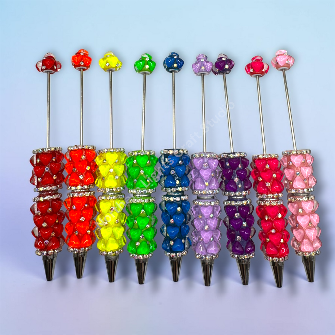 Beadable Jelly Neon Glass Heart Fancy Bling Rhinestone Pen
