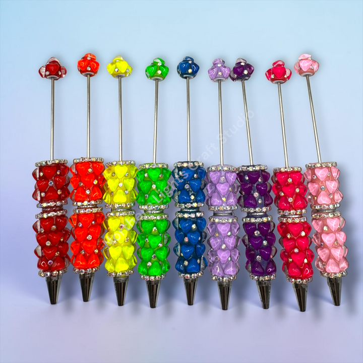 Beadable Jelly Neon Glass Heart Fancy Bling Rhinestone Pen