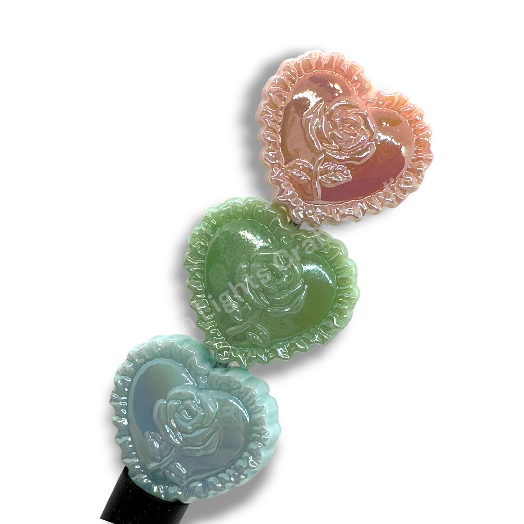 Acrylic Rose Heart UV Focal Beads - 10 pc. Mix - LIMITED QUANTITY