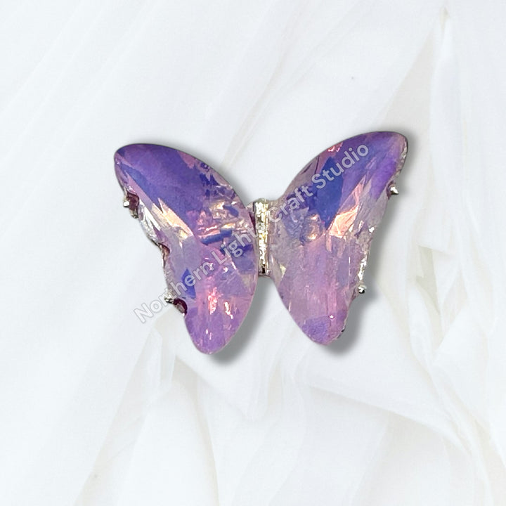 Metal Alloy Silver Crystal Butterfly Bead -2pc.