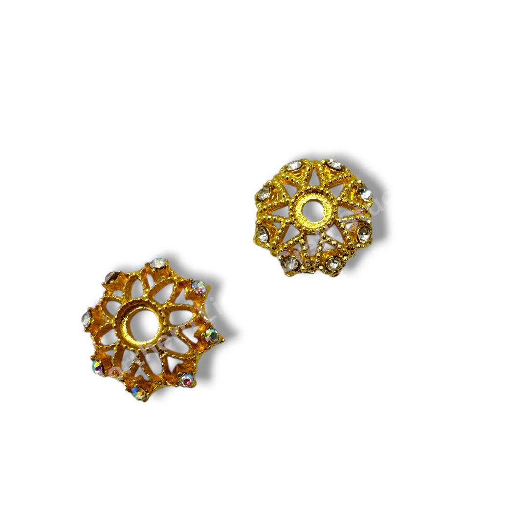 Metal  Flower Star Bead Cap With Rhinestones - 16mm -10pc.