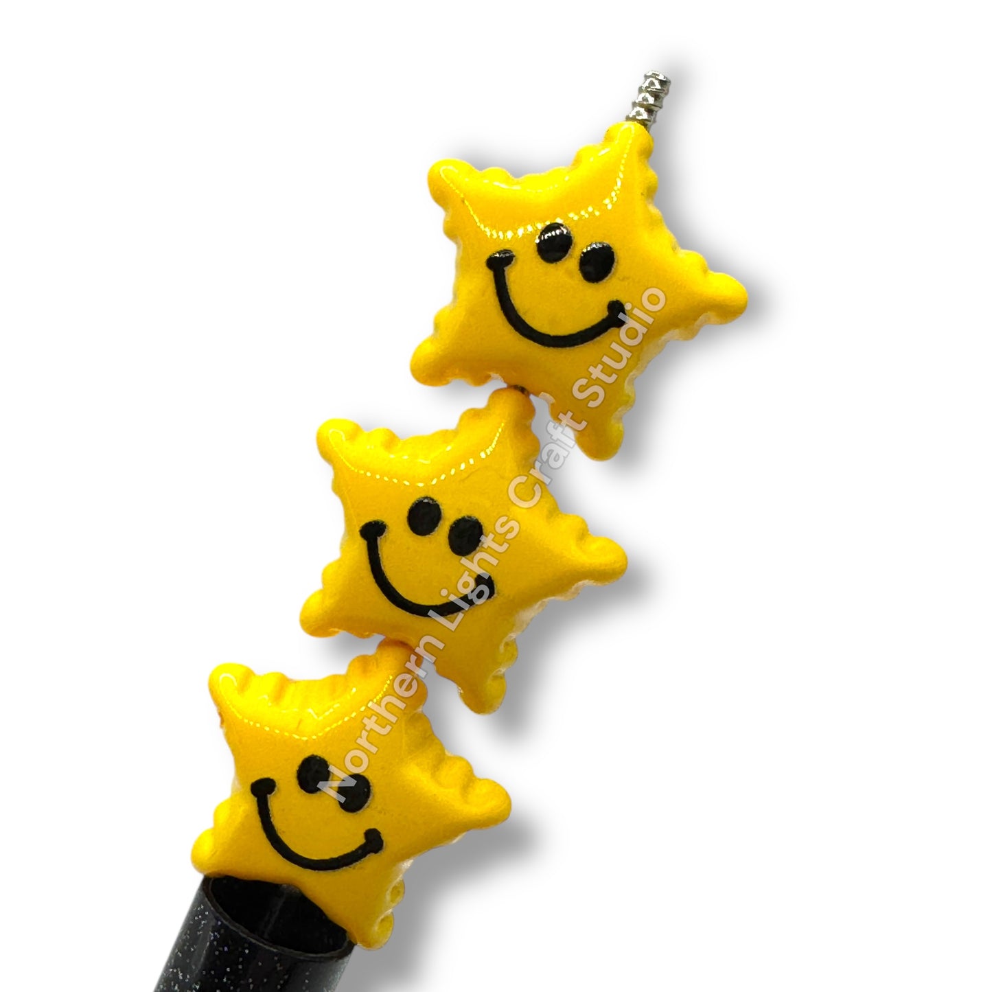 Printed Smiley Star Beads  - 10pc.