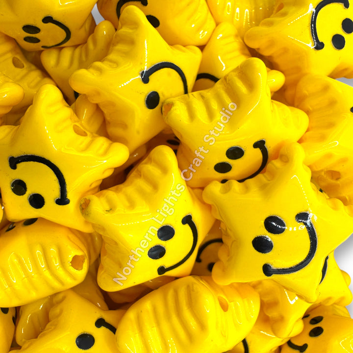 Printed Smiley Star Beads  - 10pc.