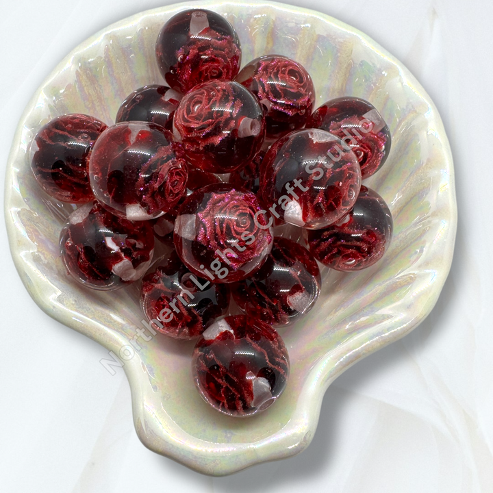 Glitter Red Rose Luxury Resin 20mm Bead - 10 pc.
