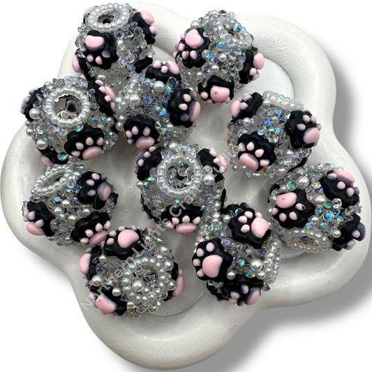 Fancy Paw Beads Black With Pink 4 pcs.