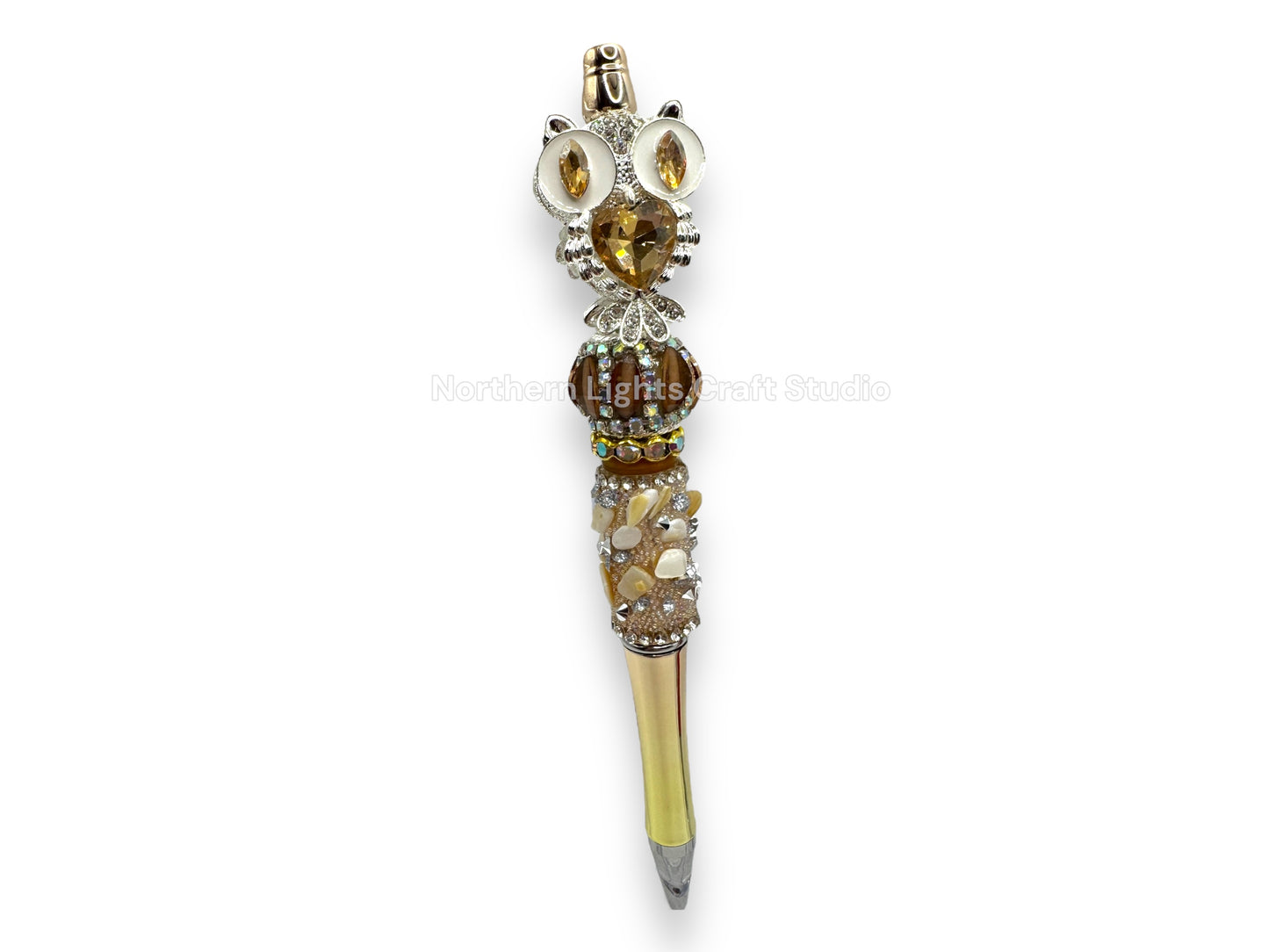 Fancy Handcrafted Silver Crystal Owl Pens