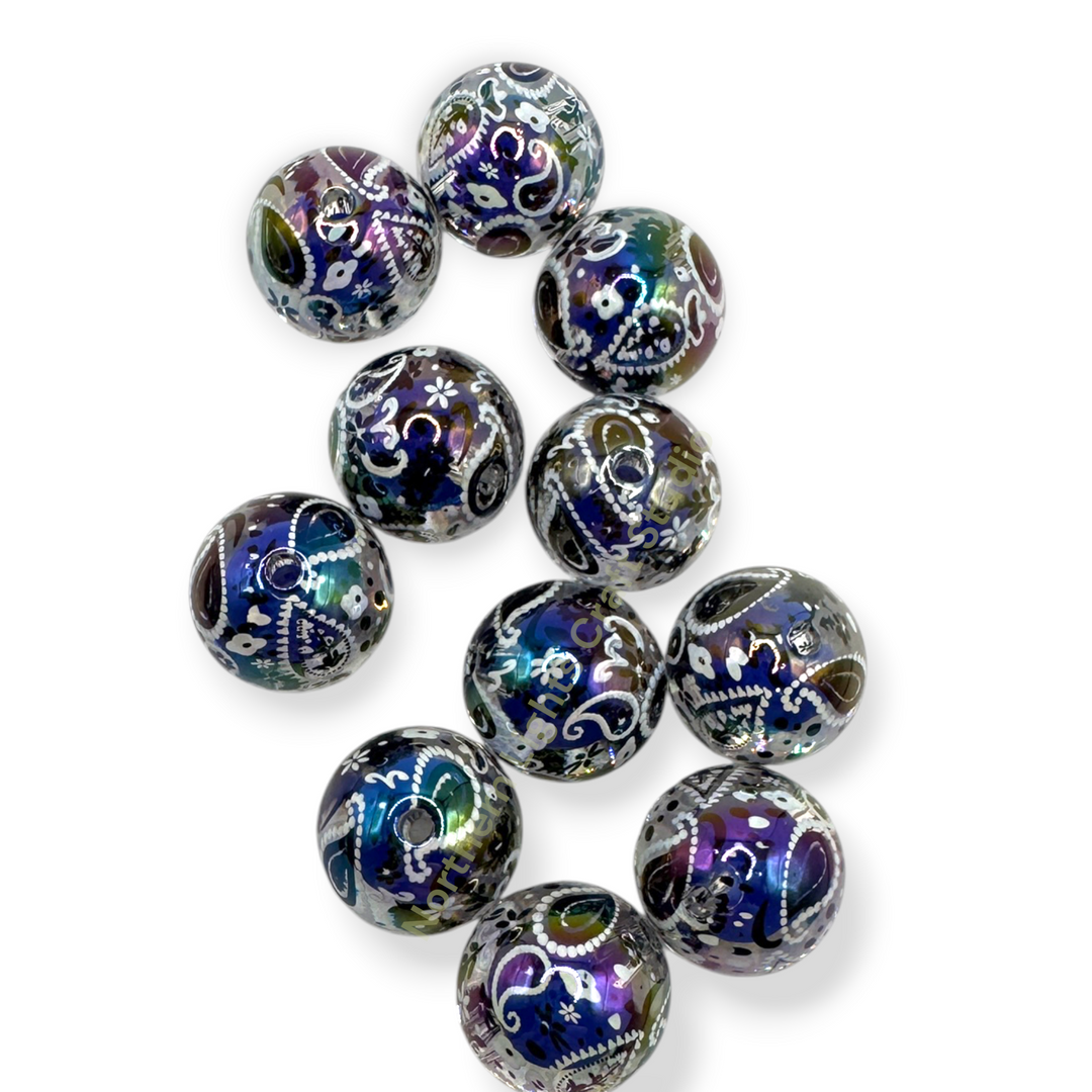 Paisley Double Layer Printed Premium 16mm Acrylic Beads - 20pc.