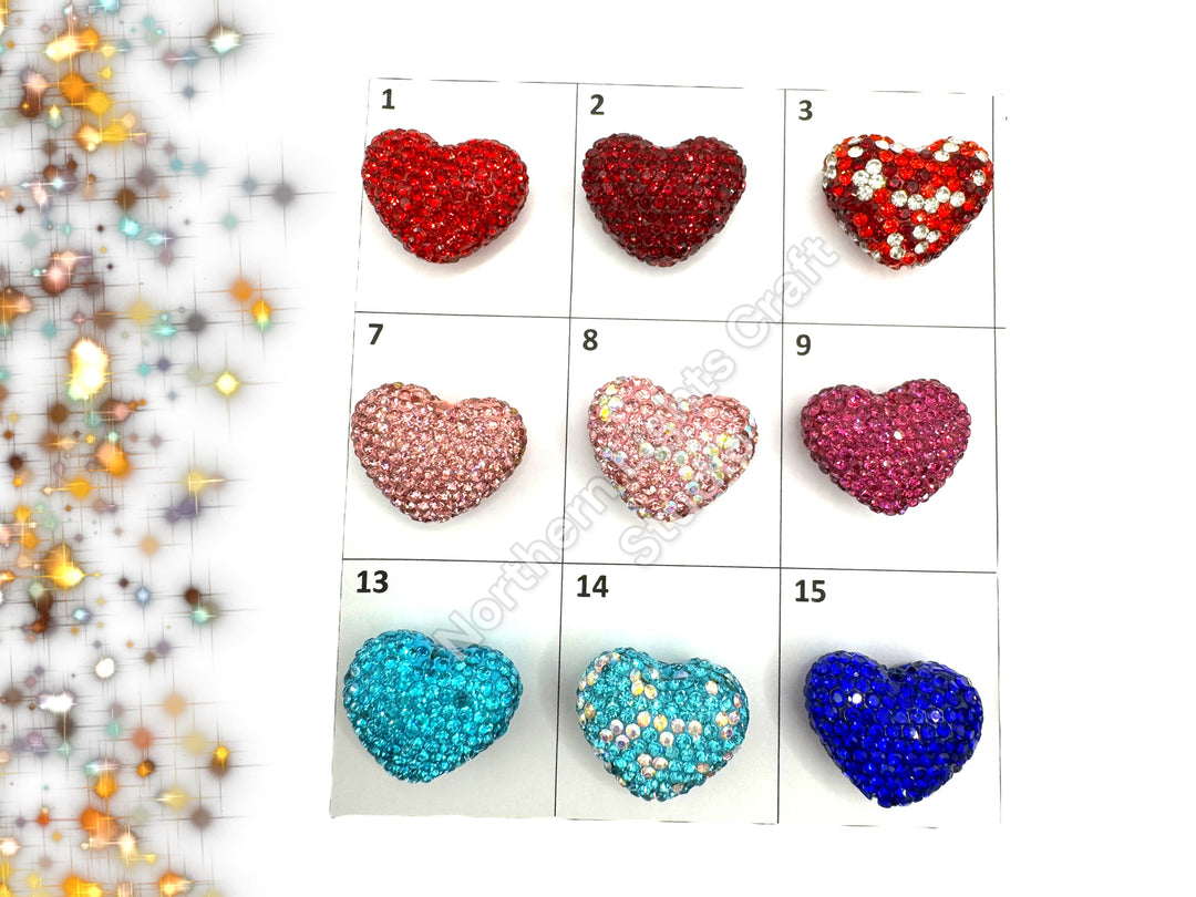 Rhinestone Heart Beads, Pave Heart Crystal Beads, Clay Pave Rhinestone Hearts, Crystal Hearts, Bling Hearts,  - Read Description