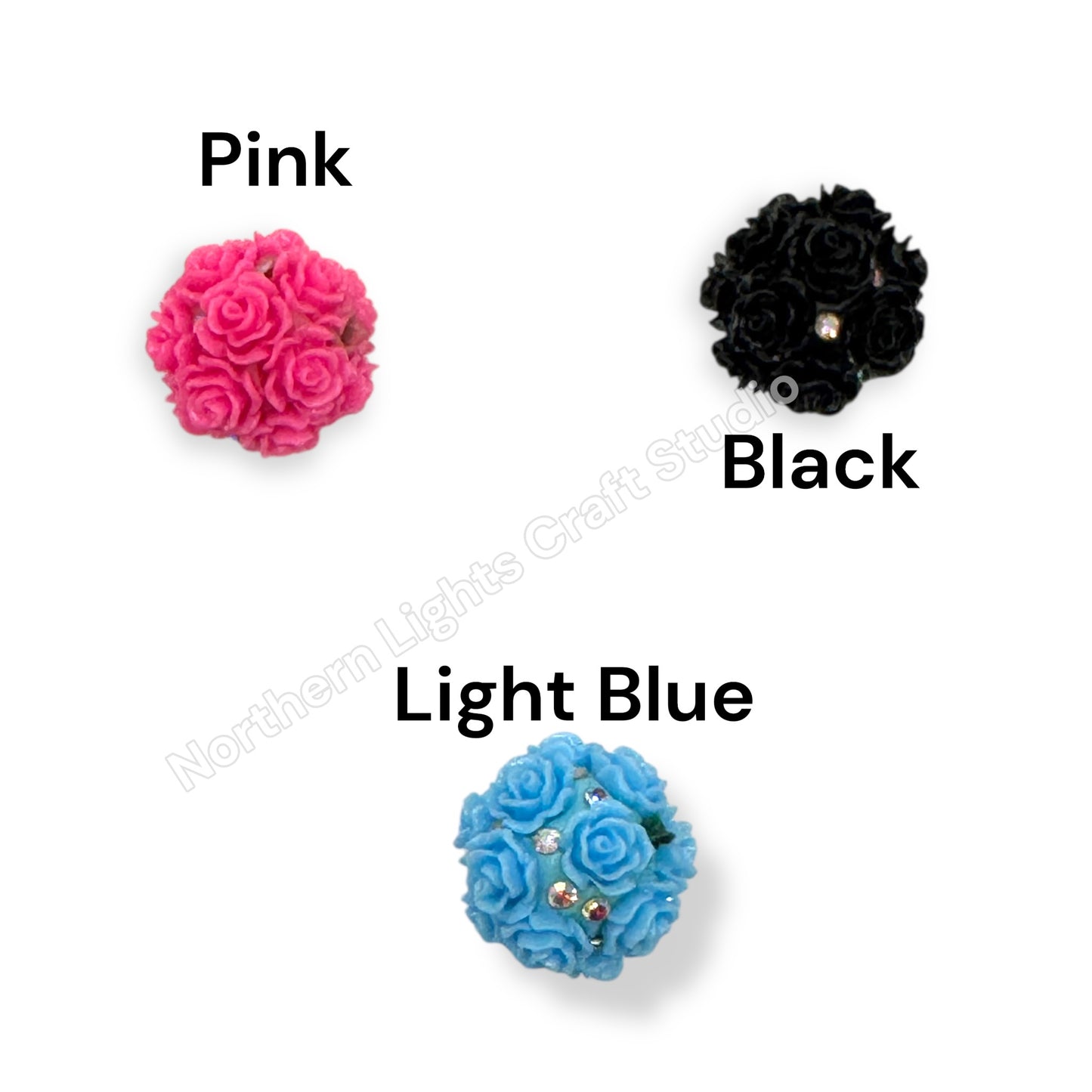 Bright Flower Beads with Rhinestone Accents 16mm - 2pc. - Choose Color