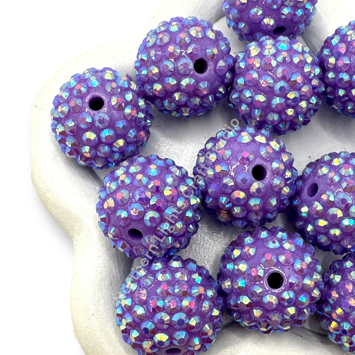 Purple AB 20mm Acrylic Rhinestone Bubblegum Beads - 10pc.