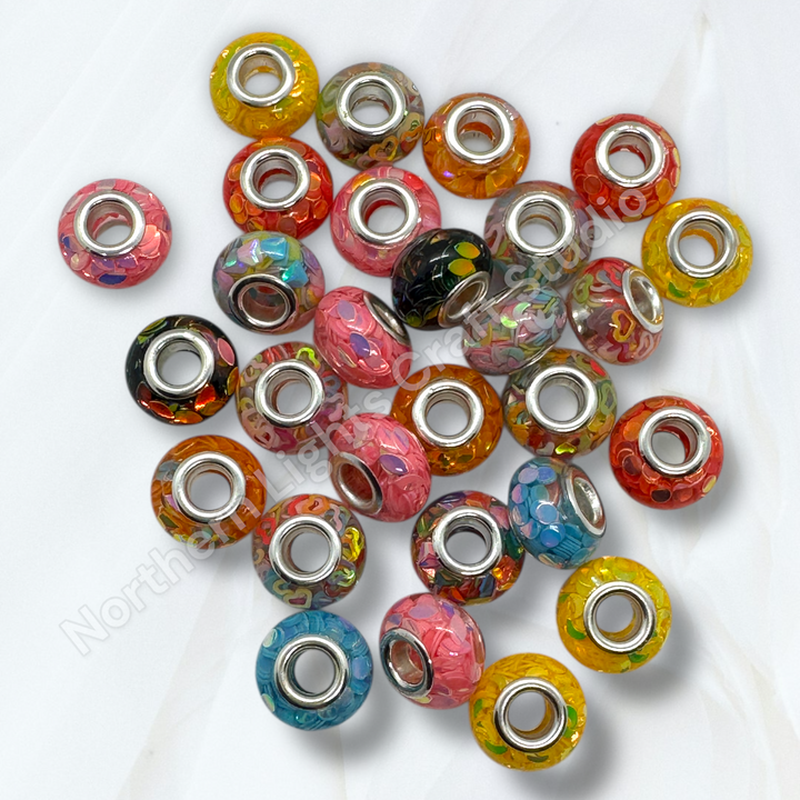 Irridescent Flake Faceted Wheel Acrylic Luminou Spacer 14mm Large Hole Beads - 25pc.