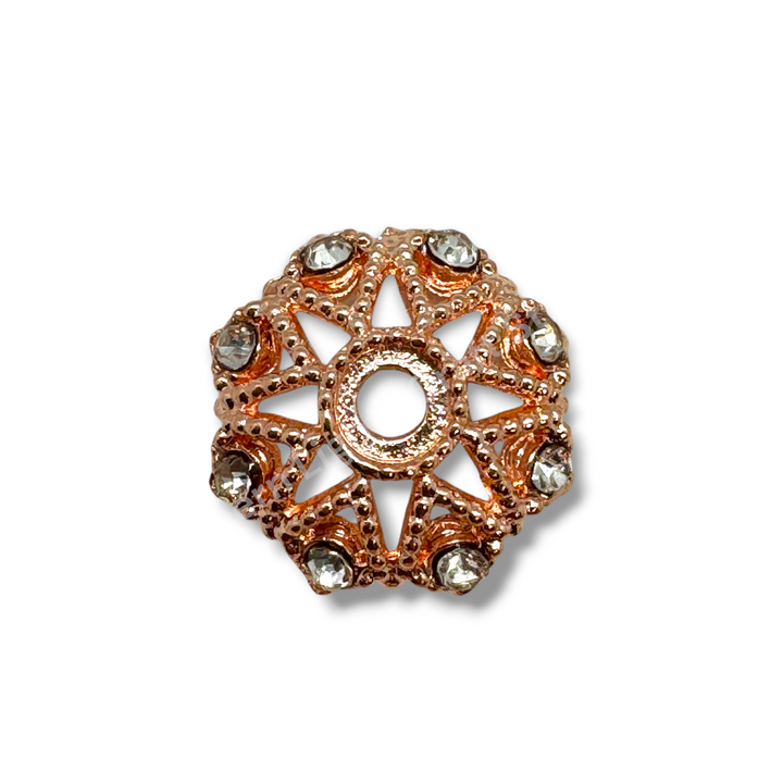 Metal  Flower Star Bead Cap With Rhinestones - 16mm -10pc.
