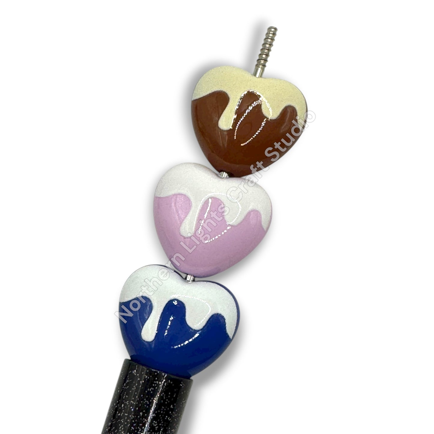 Heart Chocolate Drip Printed Acrylic 16mm Bead Mix - 20pc.