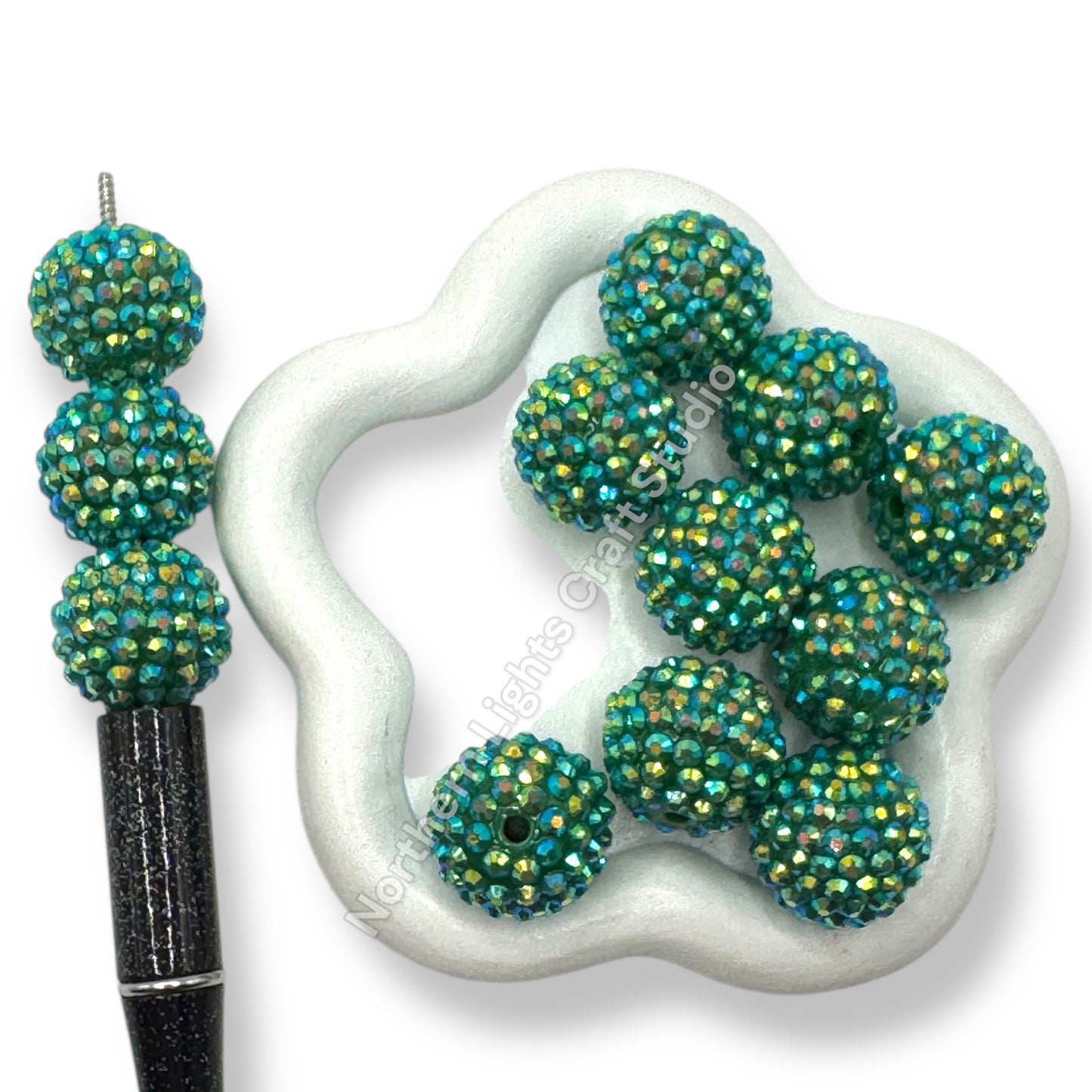 Emerald Gold AB Acrylic 20mm Rhinestone Bubblegum Beads - 10pc.