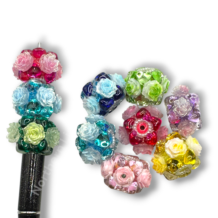 Glass Heart Bubble and Soft Flower Fancy Beads - 5pc. Mix