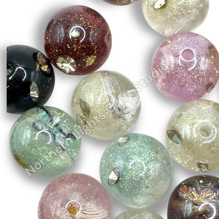 Glitter UV Coated Premium Resin Luminous 16mm Beads With Metal Butterfly Charm Inside -20pc.