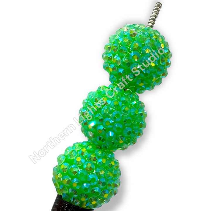 Bright Green AB 20mm Acrylic Rhinestone Bubblegum Beads - 10pc.
