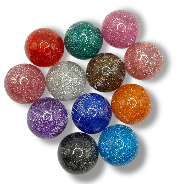 Glitter Dust 20mm Resin Bead Mix or Single Colors - 10 Pcs.